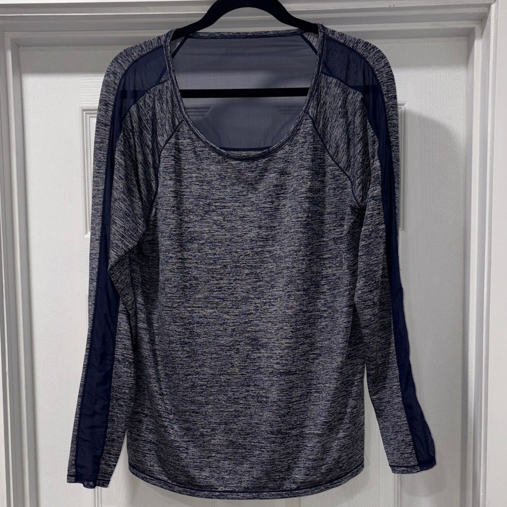 Athleta Heathered Gray and Navy Long Sleeve Top